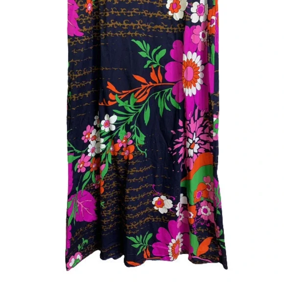 ERO Vintage Navy Blue Multi-Color Floral‎ Print Cotton Maxi Dress - Picture 7 of 13